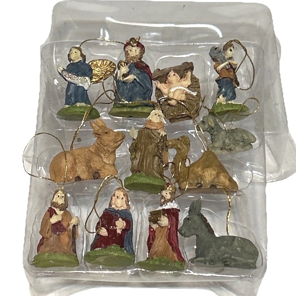 Nativity Scene Figurines Christmas Mini Tree Ornaments Baby Jesus Animals 12 Pcs